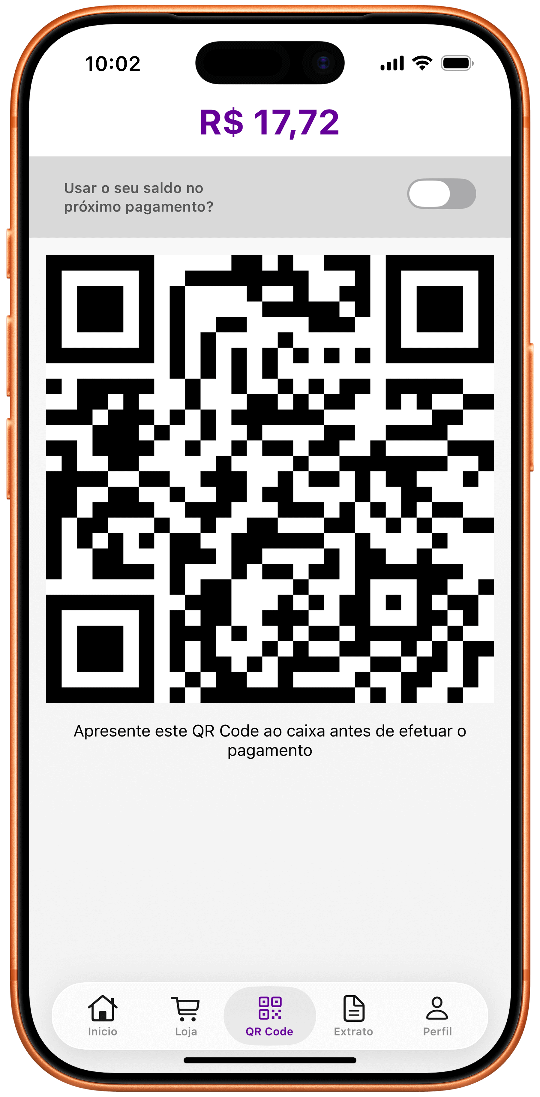 App tela do QR code